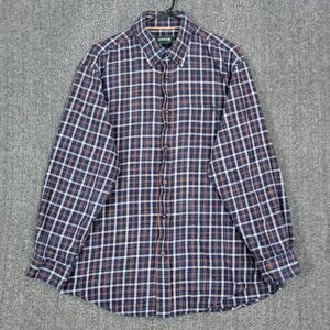 Orvis Flannel Shirt Mens Large Blue White Plaid Long Sleeve Button Down Outdoor